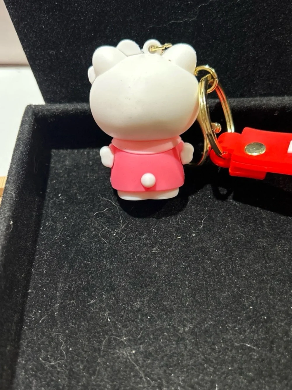 Hello Kitty Pink & Red Silicone Keychain Charm with Gold Ring